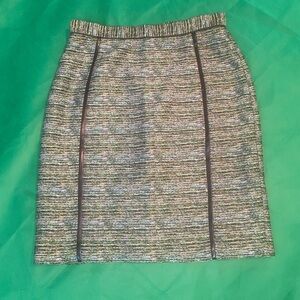 ANTONIO MELANI TEXTURED GREEN SKIRT WITH BLACK LEATHER TRIM